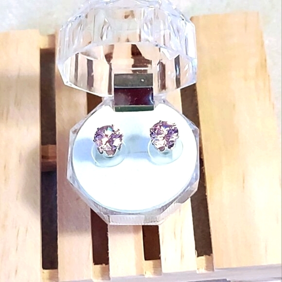 PINK ZIRCONIA SURGICAL STEEL POST 8mm STUD EARRINGS - Picture 7 of 7